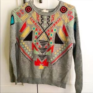 Grey sweater with Aztec pattern